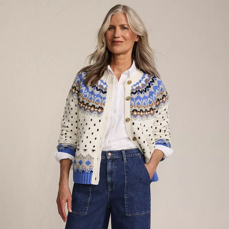 Women's Petite Lofty Birdseye Fair Isle Cardigan Sweater, alternative image