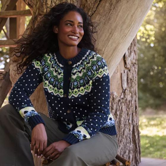Women's Petite Lofty Birdseye Fair Isle Cardigan Sweater - primary