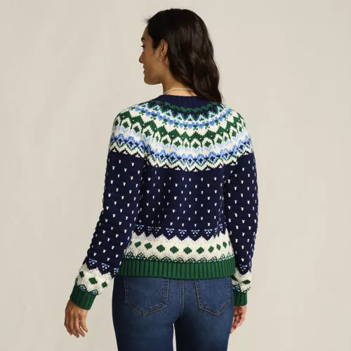 Women's Lofty Birdseye Fair Isle Cardigan Sweater, Back