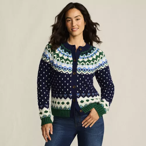 Women's Lofty Birdseye Fair Isle Cardigan Sweater, Front