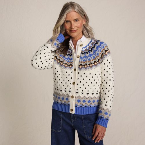 Lands' End Fair Isle Cardigan Aus Baumwollmix, Damen, Größe:32-34 Regular, Blau, Polyacryl/schurwolle/baumwoll-mischung, By Lands' End 