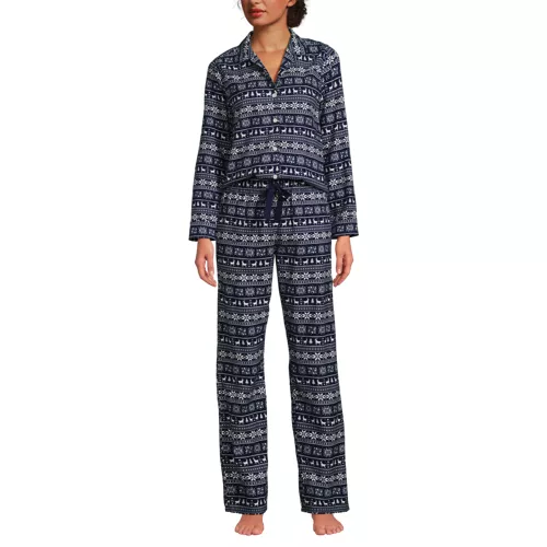Women's Flannel 2 Piece Pajama Set - Long Sleeve Shirt and Pants, Front