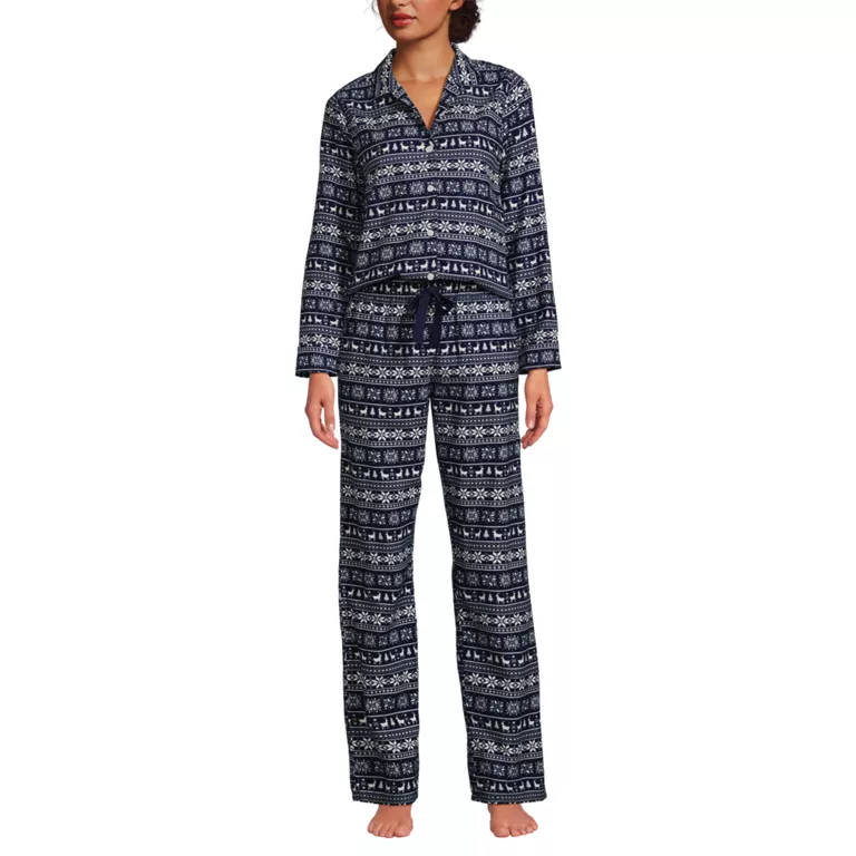 Women's Flannel 2 Piece Pajama Set - Long Sleeve Shirt and Pants