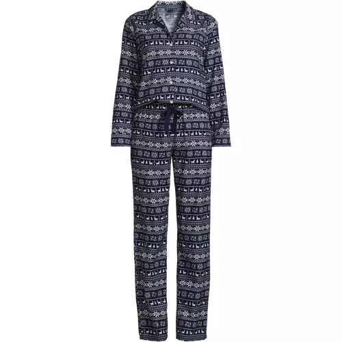 Women's Flannel 2 Piece Pajama Set - Long Sleeve Shirt and Pants, Front