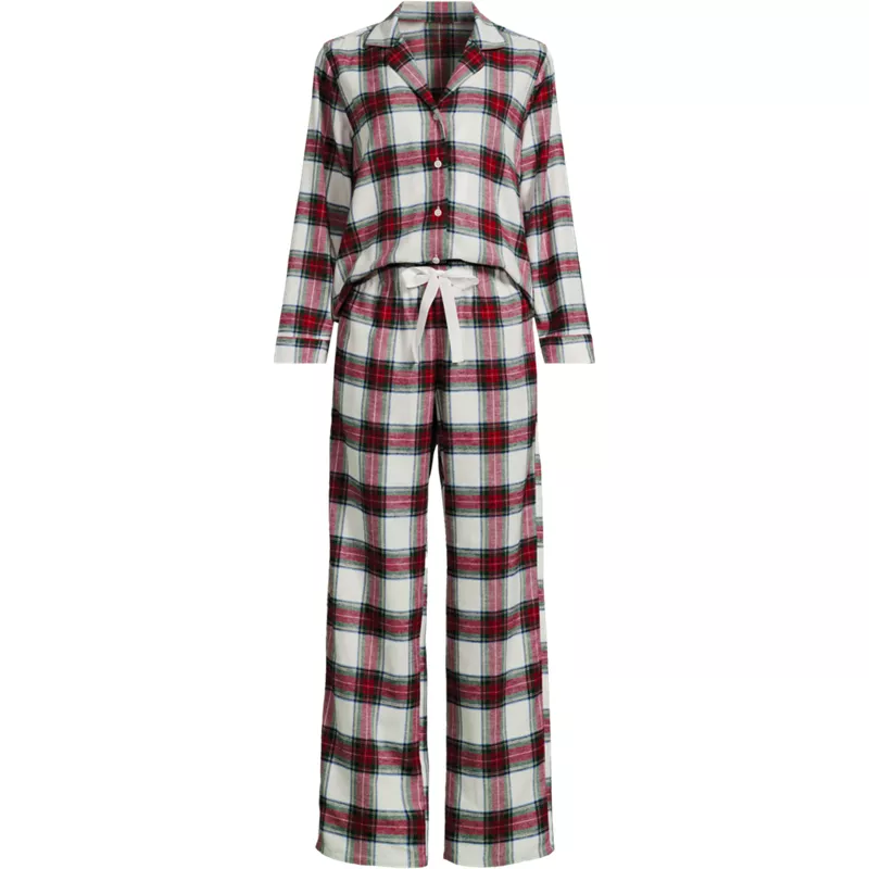 Women's Flannel 2 Piece Pajama Set - Long Sleeve Shirt and Pants, Front