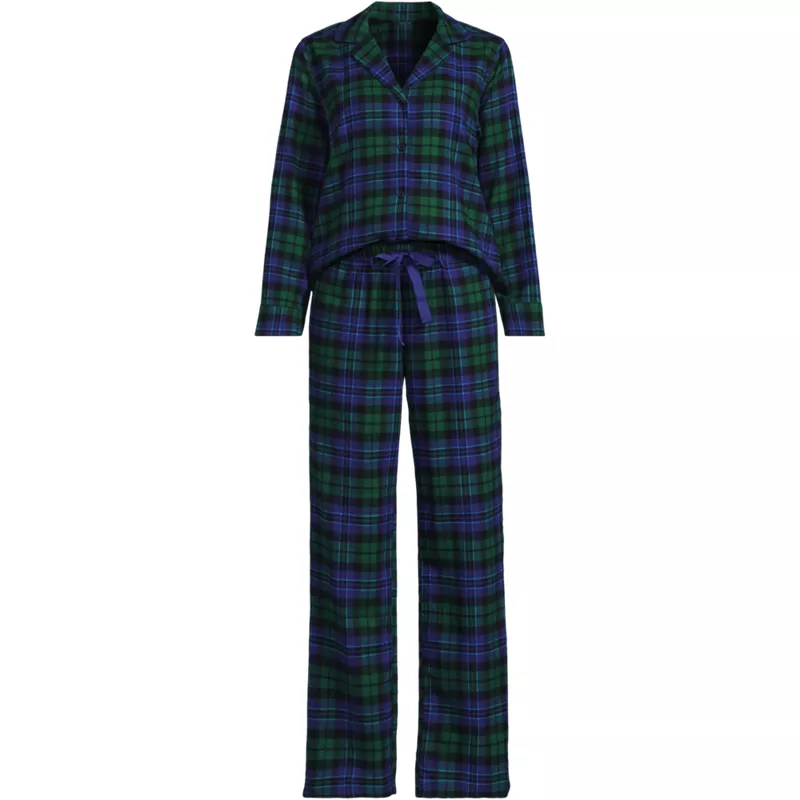 Women's Flannel 2 Piece Pajama Set - Long Sleeve Shirt and Pants, Front
