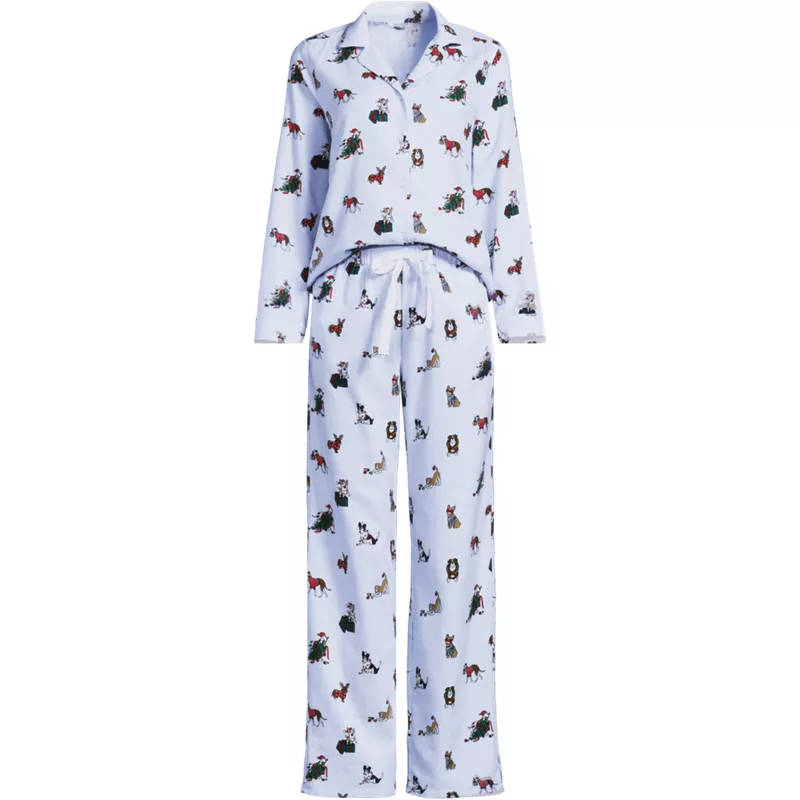 Women's Plus Size Flannel 2 Piece Pajama Set - Long Sleeve Shirt and Pants, Front