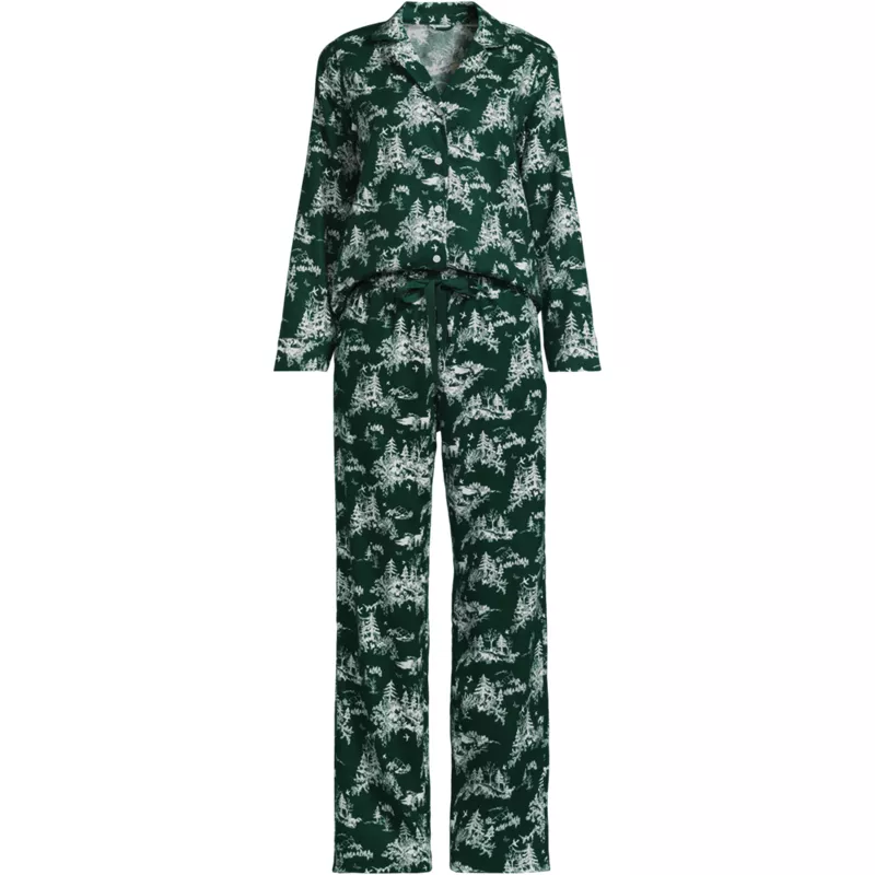 Women's Tall Flannel 2 Piece Pajama Set - Long Sleeve Shirt and Pants, Front