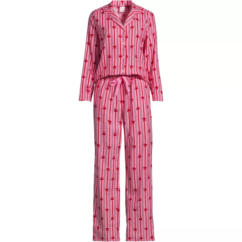 Women's Tall Flannel 2 Piece Pajama Set - Long Sleeve Shirt and Pants, Front