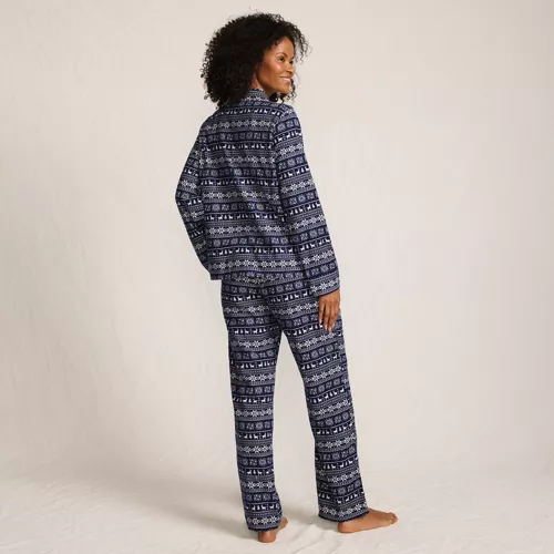 Women's Flannel 2 Piece Pajama Set - Long Sleeve Shirt and Pants, Back