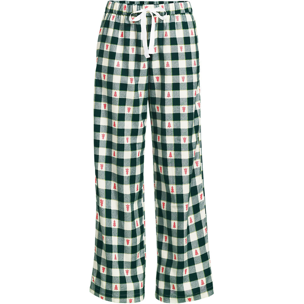 Pure Cotton Flannel Wide Leg Pyjama Bottoms, Women, size: 2XL, plus, Green, Cotton, by Lands' End