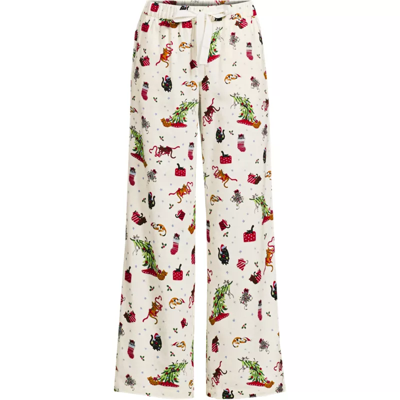 Women's Flannel Wide Leg Sleep Pants, Front