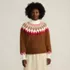 Women's Fuzzy Turtleneck Lantern Sleeve Jacquard Sweater, Front