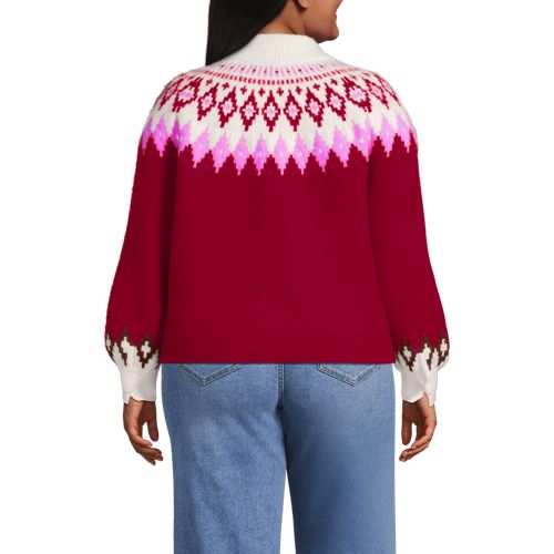  Lands' End Flauschiger Fair Isle Pullover Mit Ballonärmeln, Damen, Größe:48-50 Plus, Rot, Polyester-mischung/nylon-mischung, By Lands' End 