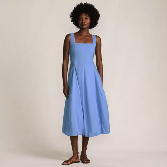 Women's Sleeveless Cambric Bubble Hem Midi Dress - primary