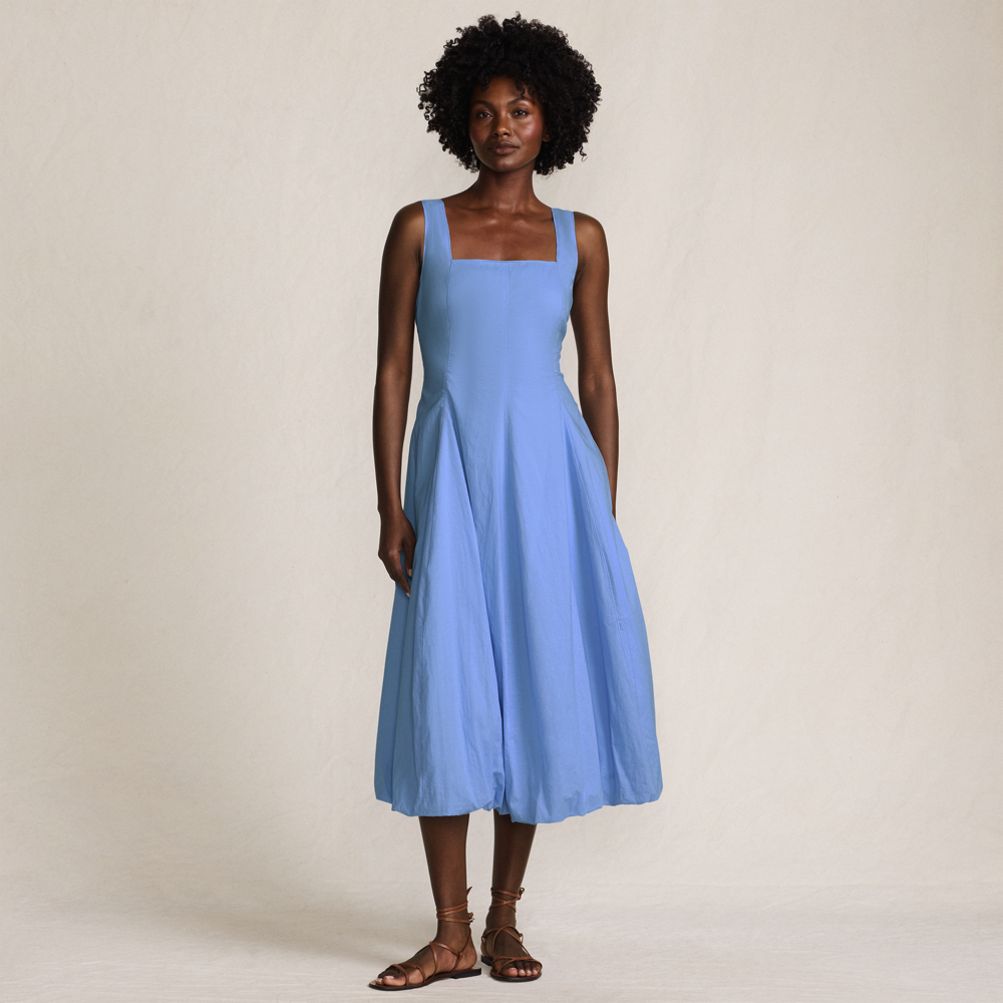 Women's Sleeveless Cambric Bubble Hem Midi Dress | Lands' End