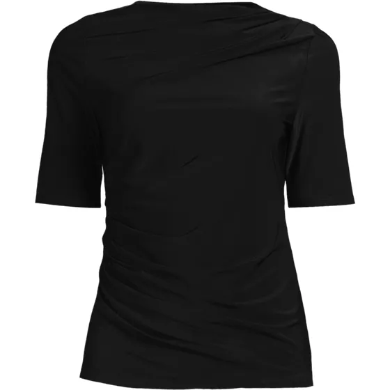 Women's Plus Size Elbow Sleeve Silky Knit Ruched Top - primary
