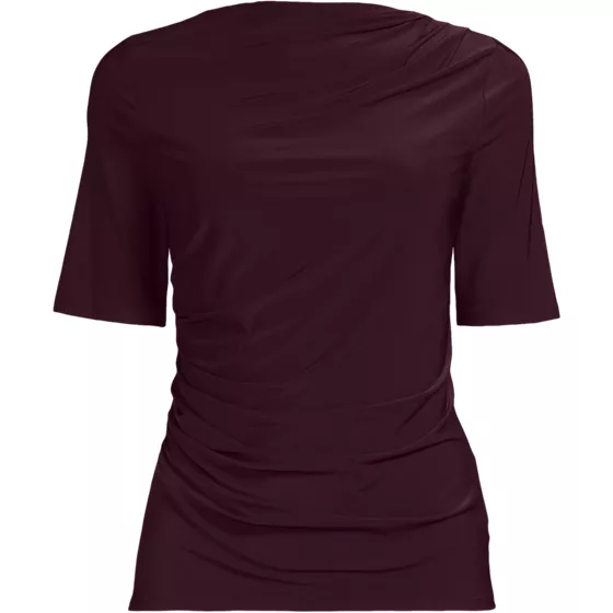 Women's Plus Size Elbow Sleeve Silky Knit Ruched Top - primary