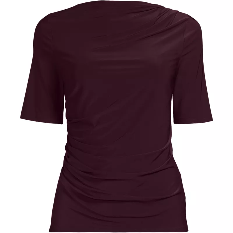 Women's Plus Size Elbow Sleeve Silky Knit Ruched Top, Front