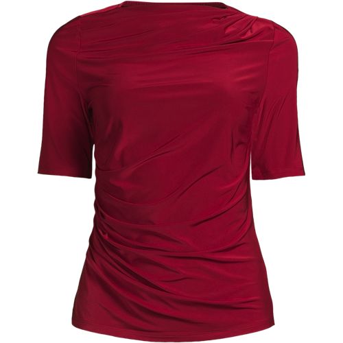  Lands' End Silk Knit Gerafftes Shirt Mit Ellbogenlangen ärmeln, Damen, Größe:36-38 Regular, Rot, Polyester-mischung, By Lands' End 