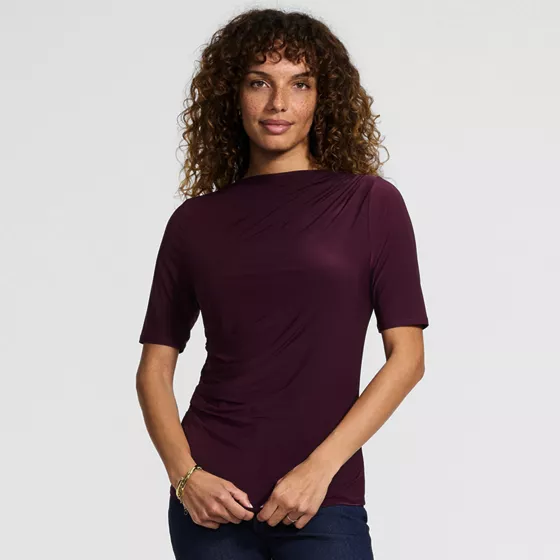 Women's Elbow Sleeve Silky Knit Ruched Top - primary