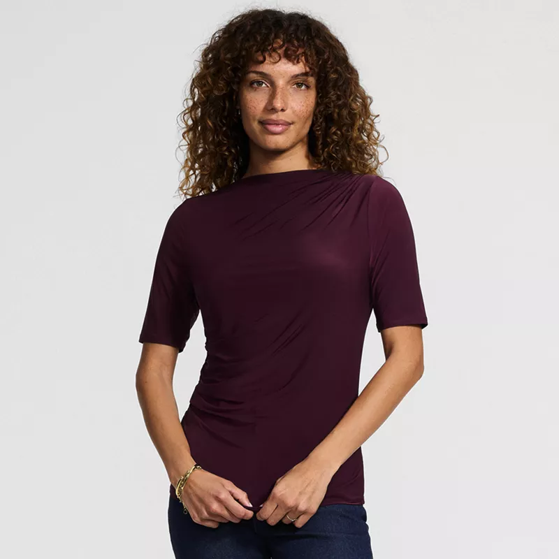 Women's Elbow Sleeve Silky Knit Ruched Top, alternative image