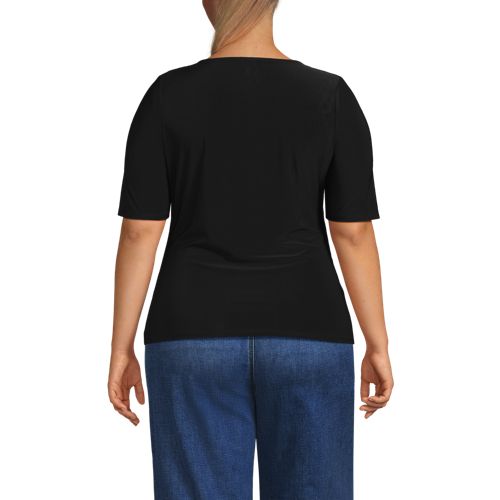  Lands' End Silk Knit Gerafftes Shirt Mit Ellbogenlangen ärmeln, Damen, Größe:48-50 Plus, Schwarz, Polyester-mischung, By Lands' End 