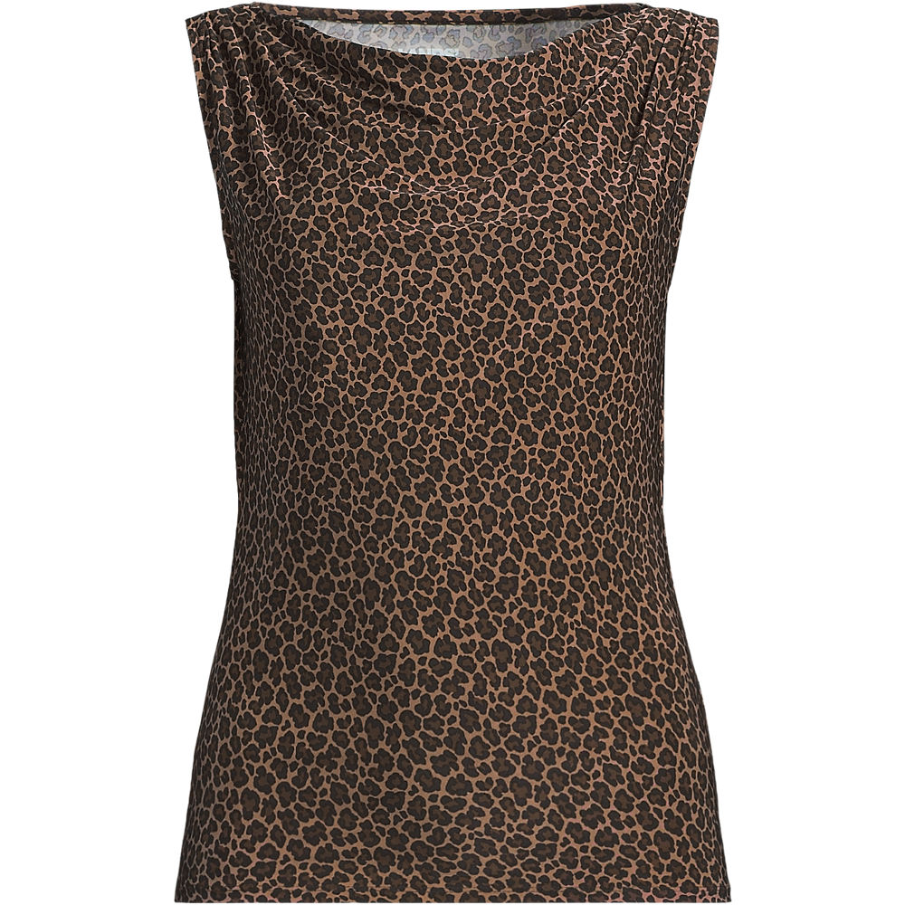 Silky Knit Drapey Boatneck Sleeveless Top, Women, size: 2XL, plus, Brown, Poly-blend, by Lands' End