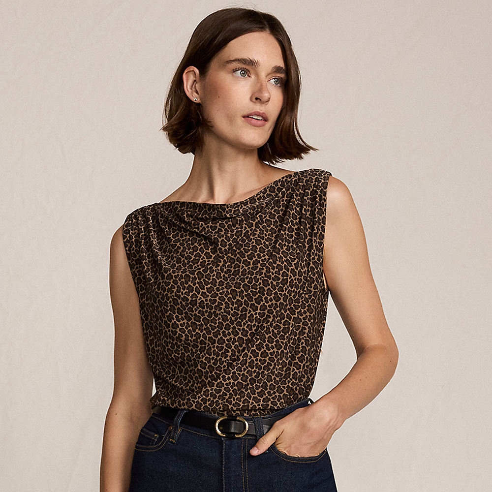 Silky Knit Drapey Boatneck Sleeveless Top, Women, size: M, regular, Brown, Poly-blend, by Lands' End