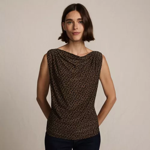 Women's Sleeveless Silky Knit Drape Front Top, Front