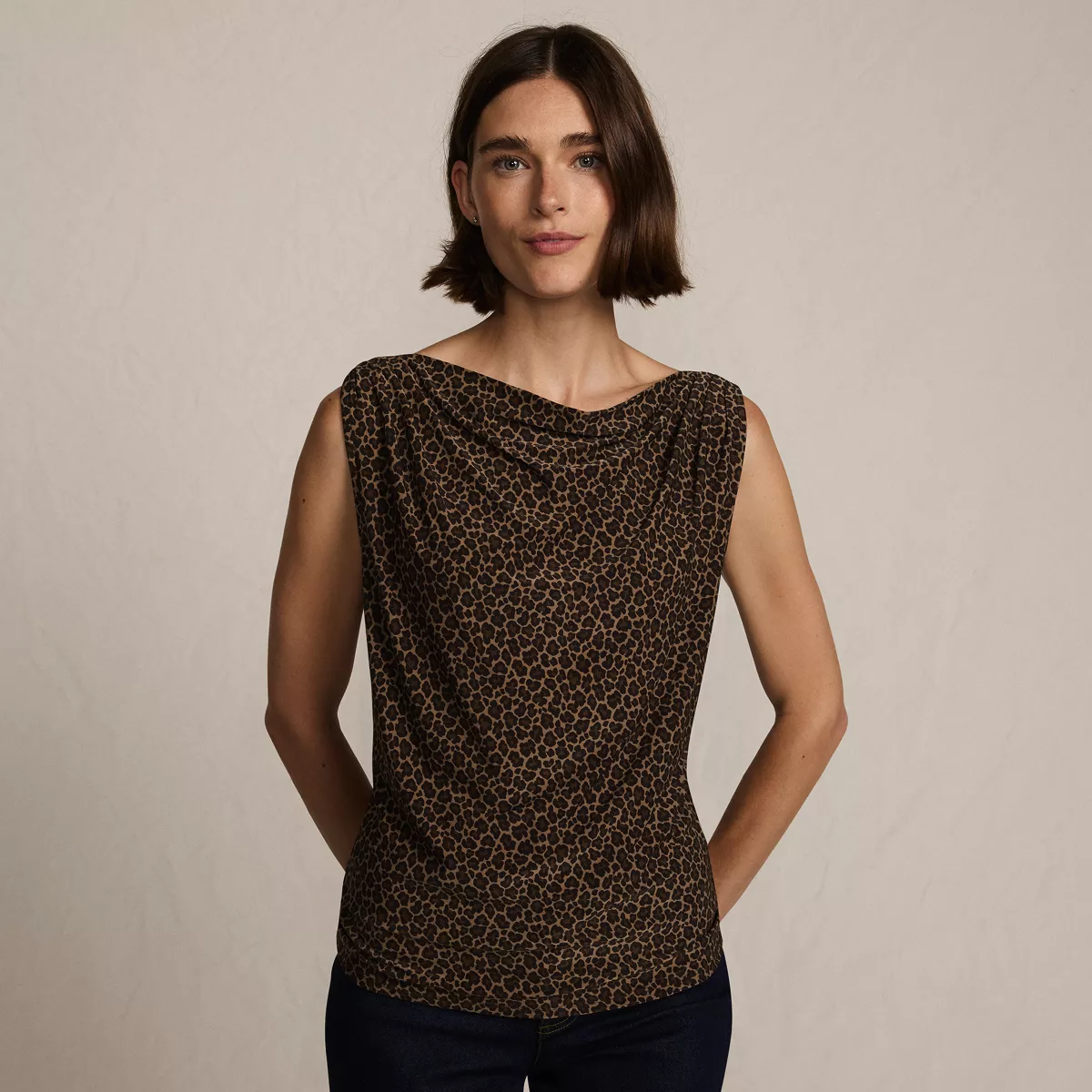 Women's Sleeveless Silky Knit Drape Front Top