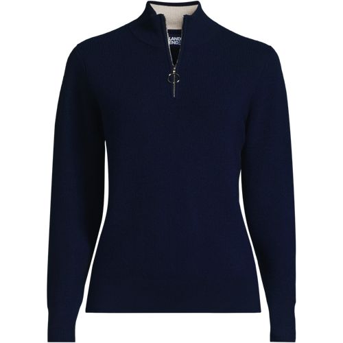Merino Quarter Zip Sweater, Women, size: S, petite, Blue, Wool, by Lands' End