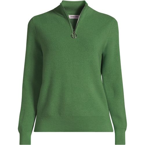Merino Quarter Zip Sweater, Women, size: S, regular, Green, Wool, by Lands' End