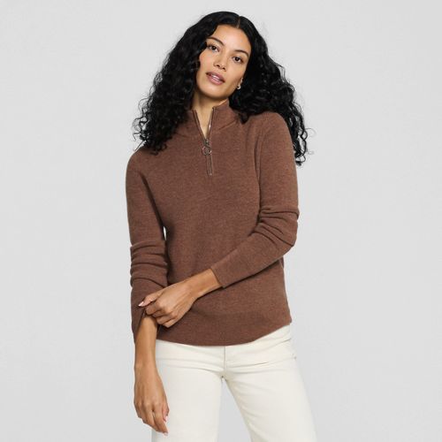 Merino Quarter Zip Sweater, Women, size: S, regular, Brown, Wool, by Lands' End