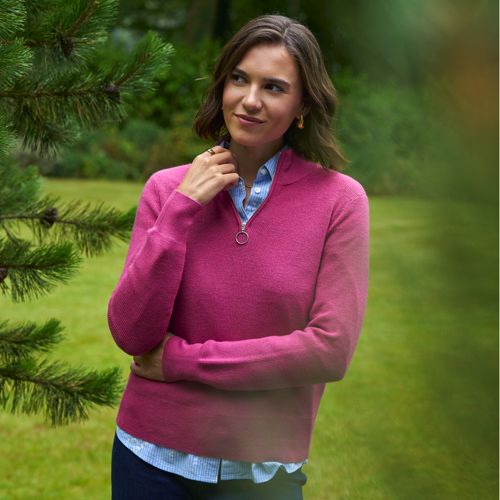 Merino Quarter Zip Sweater, Women, size: S, petite, Pink, Wool, by Lands' End