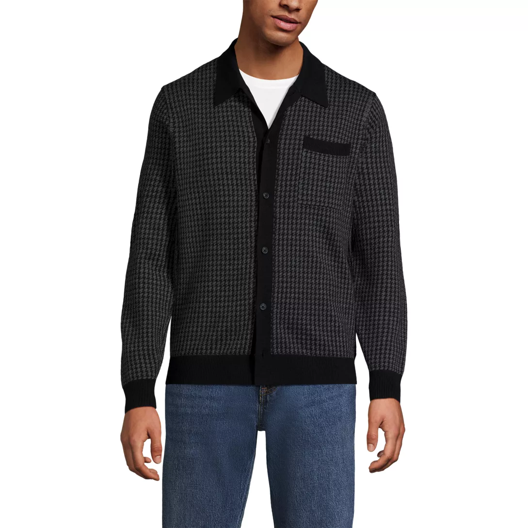 Men's Long Sleeve Washable Merino Button Through Sweater Polo