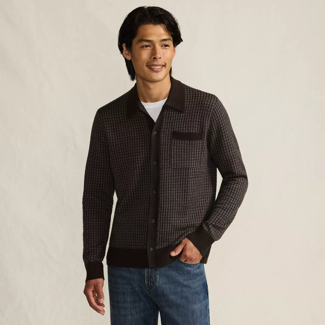 Men's Long Sleeve Washable Merino Button Through Sweater Polo
