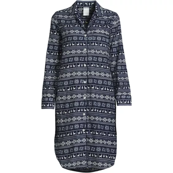 Women's Flannel Long Sleeve Sleepshirt Nightgown - primary