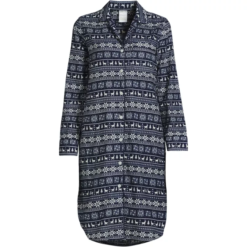 Women's Plus Size Flannel Long Sleeve Sleepshirt Nightgown, Front