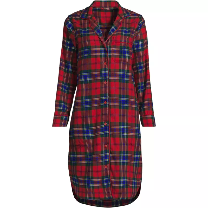 Women's Plus Size Flannel Long Sleeve Sleepshirt Nightgown, Front