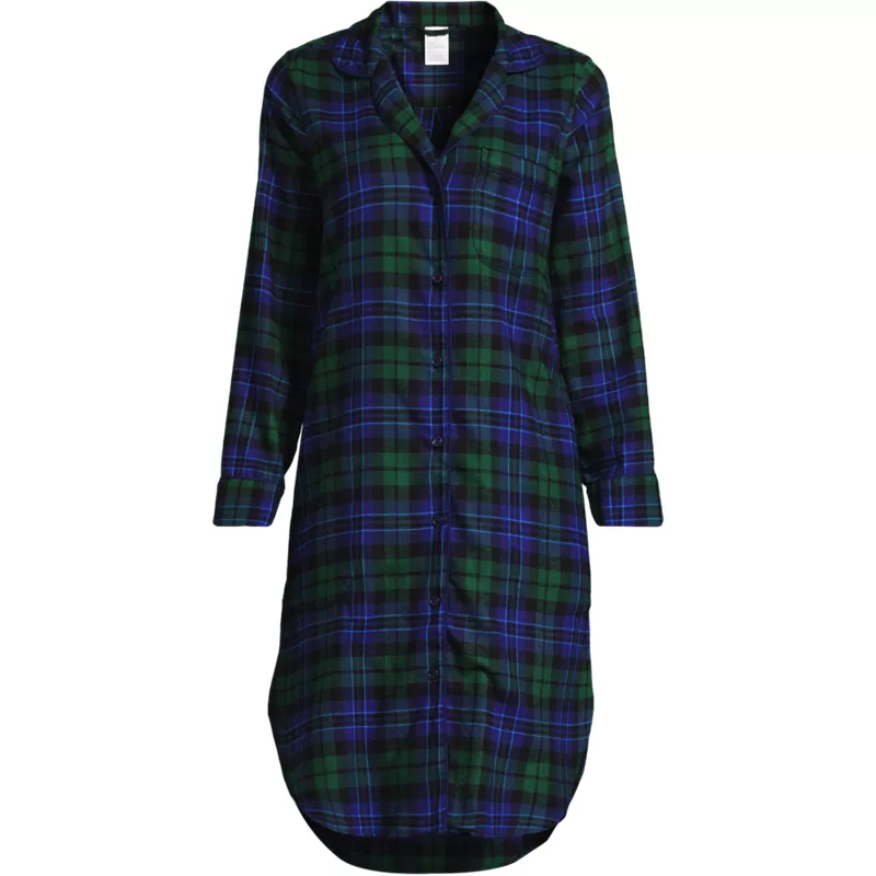 Women's Plus Size Flannel Long Sleeve Sleepshirt Nightgown, Front