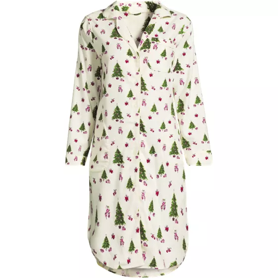 Women's Flannel Long Sleeve Sleepshirt Nightgown - primary