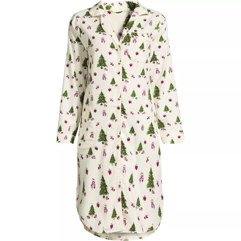 Women's Flannel Long Sleeve Sleepshirt Nightgown, Front