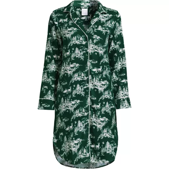 Women's Flannel Long Sleeve Sleepshirt Nightgown - primary