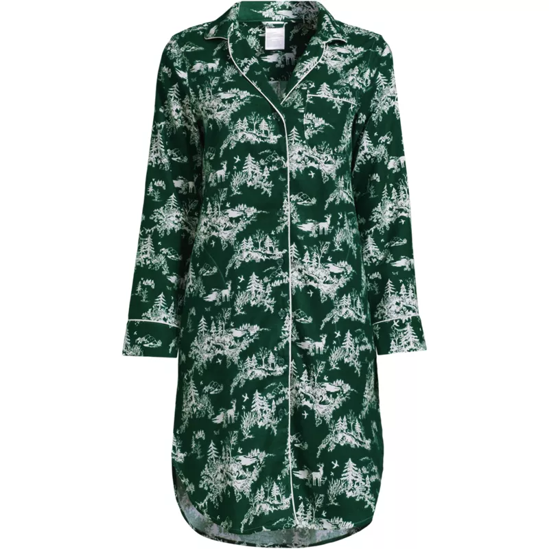 Women's Plus Size Flannel Long Sleeve Sleepshirt Nightgown, Front