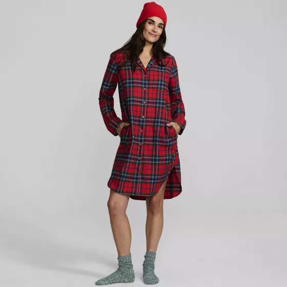 Women's Flannel Long Sleeve Sleepshirt Nightgown - primary
