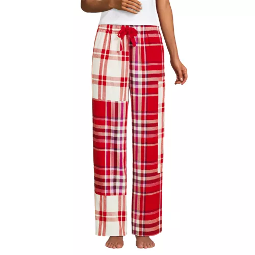 Women's Flannel Patchwork Wide Leg Sleep Pants, Front