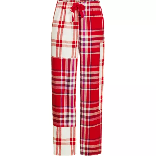Women's Flannel Patchwork Wide Leg Sleep Pants, Front
