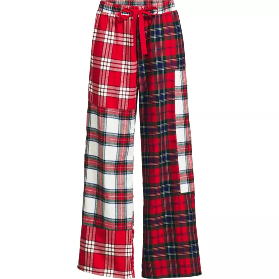 Women's Plus Size Flannel Patchwork Wide Leg Sleep Pants - primary