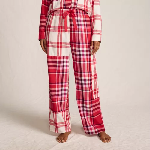 Women's Flannel Patchwork Wide Leg Sleep Pants, Front